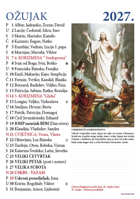 Hrvatski katolički kalendar za 2025. godinu